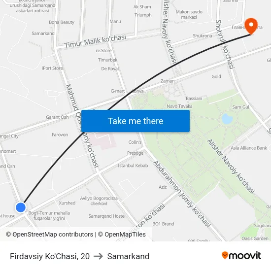 Firdavsiy Ko'Chasi, 20 to Samarkand map