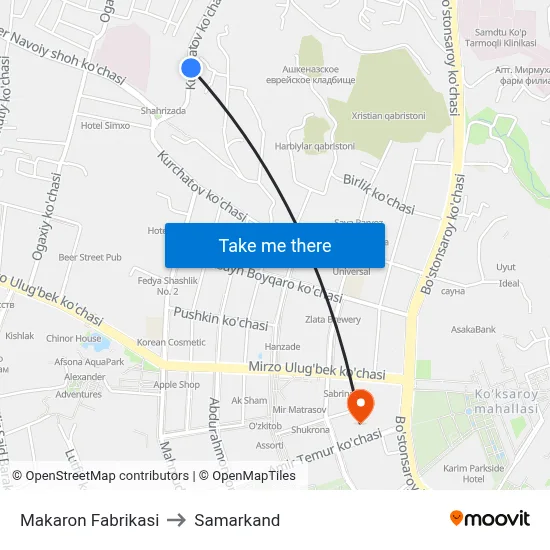 Makaron Fabrikasi to Samarkand map