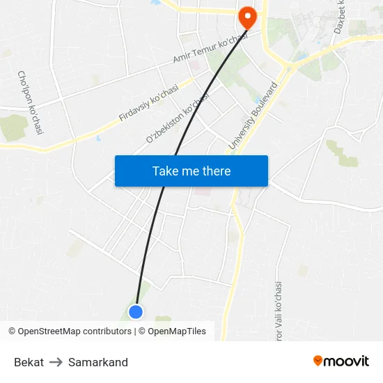 Bekat to Samarkand map
