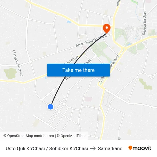 Usto Quli Ko'Chasi / Sohibkor Ko'Chasi to Samarkand map