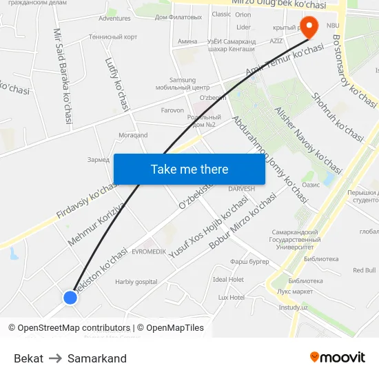 Bekat to Samarkand map