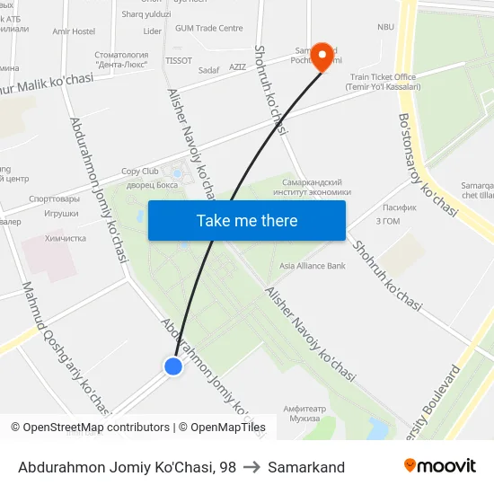 Abdurahmon Jomiy Ko'Chasi, 98 to Samarkand map