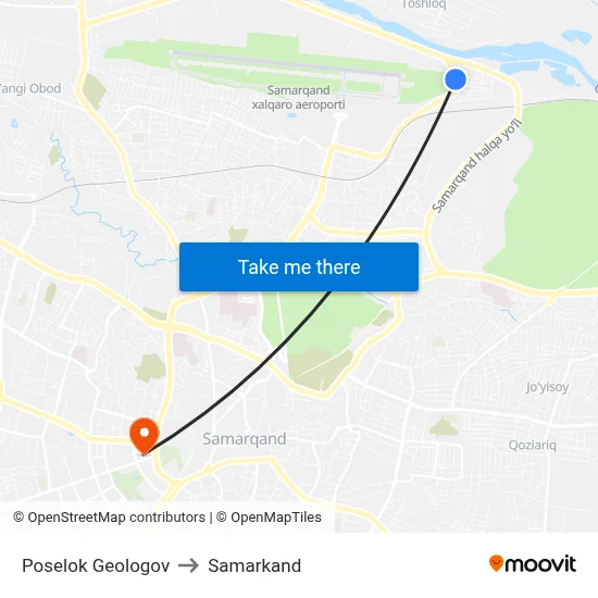 Poselok Geologov to Samarkand map