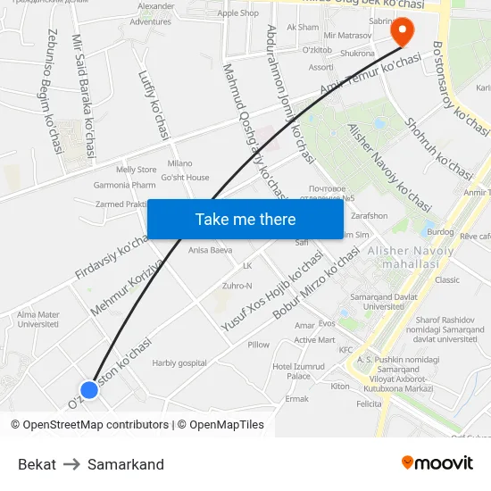 Bekat to Samarkand map