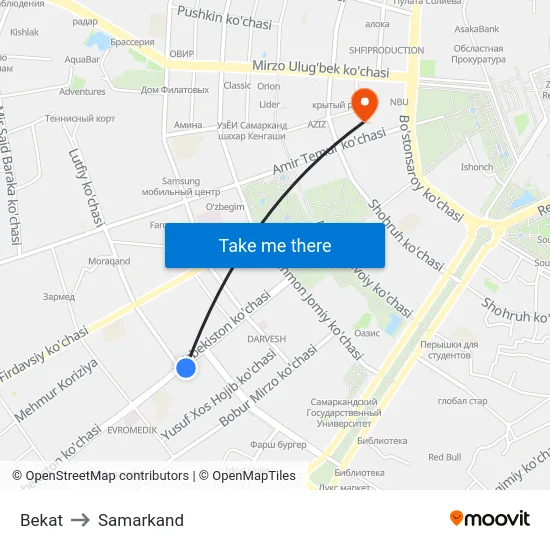 Bekat to Samarkand map