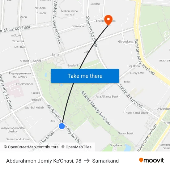 Abdurahmon Jomiy Ko'Chasi, 98 to Samarkand map