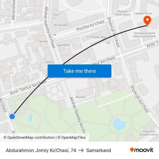 Abdurahmon Jomiy Ko'Chasi, 74 to Samarkand map