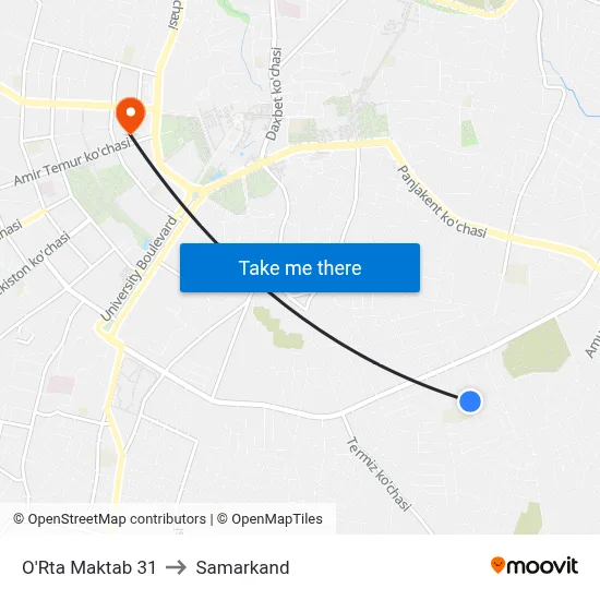 O'Rta Maktab 31 to Samarkand map