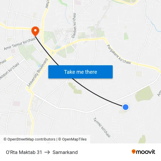 O'Rta Maktab 31 to Samarkand map