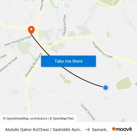 Abdullo Qahor Ko'Chasi / Sadriddin Ayni Ko'Chasi to Samarkand map