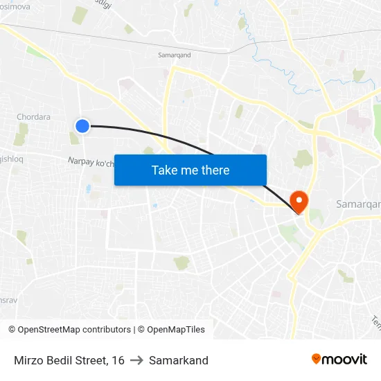 Mirzo Bedil Street, 16 to Samarkand map