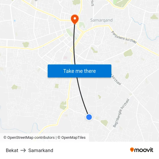 Bekat to Samarkand map