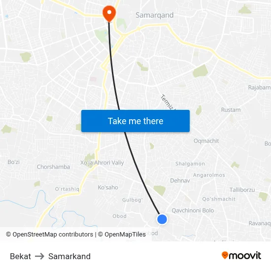 Bekat to Samarkand map
