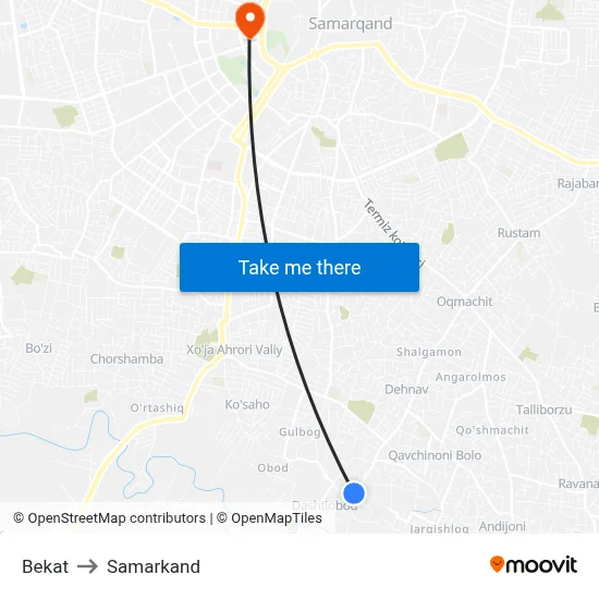 Bekat to Samarkand map