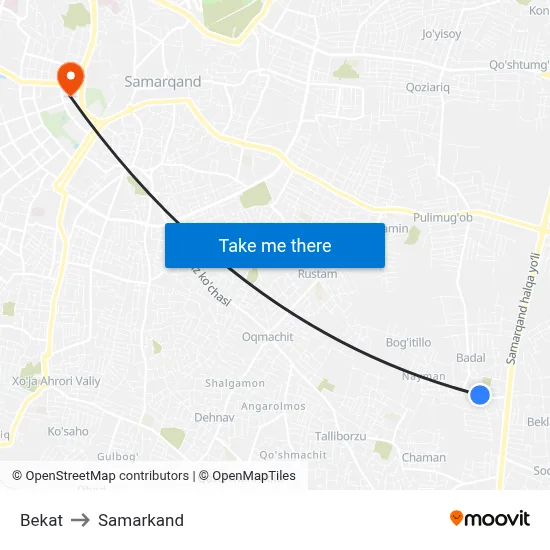Bekat to Samarkand map