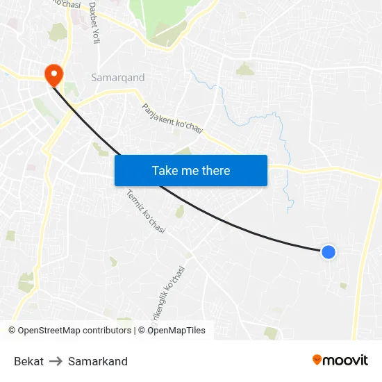 Bekat to Samarkand map