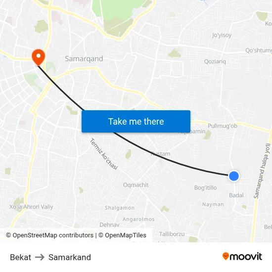 Bekat to Samarkand map