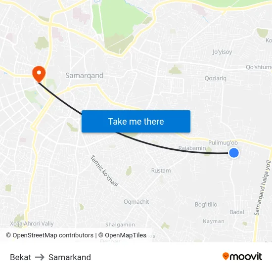 Bekat to Samarkand map
