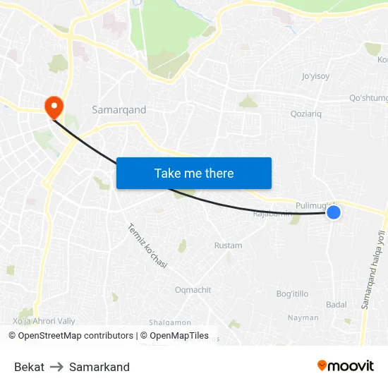 Bekat to Samarkand map