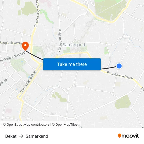Bekat to Samarkand map