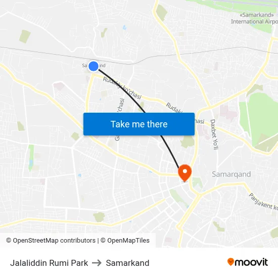 Jalaliddin Rumi Park to Samarkand map