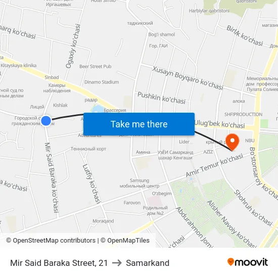 Mir Said Baraka Street, 21 to Samarkand map