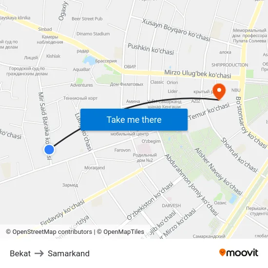Bekat to Samarkand map