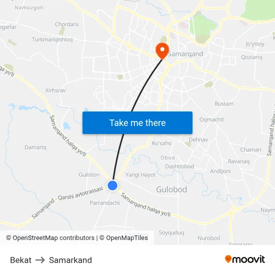Bekat to Samarkand map