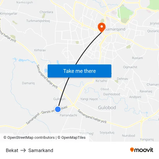 Bekat to Samarkand map