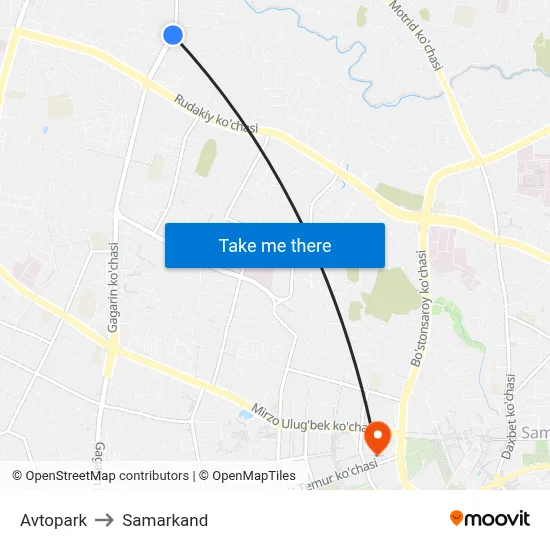 Avtopark to Samarkand map