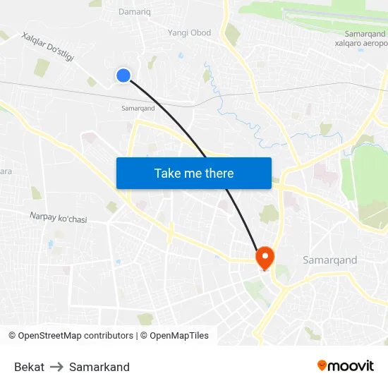 Bekat to Samarkand map