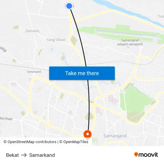 Bekat to Samarkand map