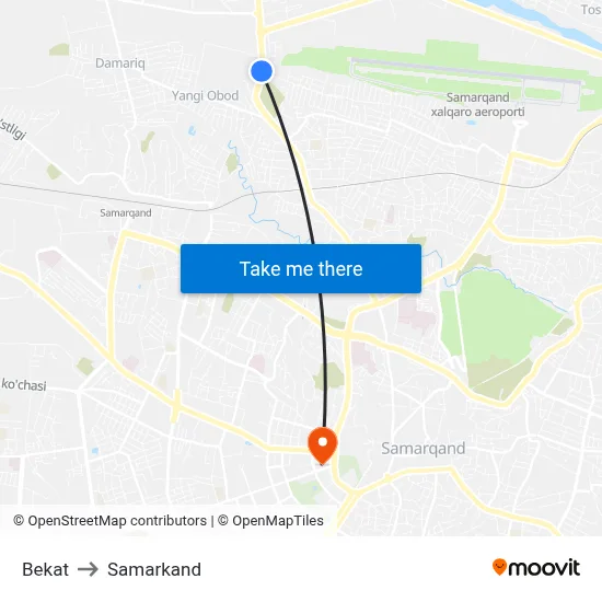 Bekat to Samarkand map