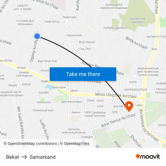 Bekat to Samarkand map