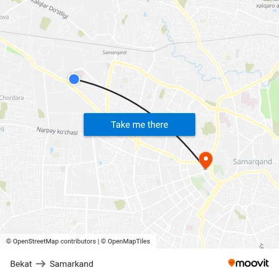 Bekat to Samarkand map