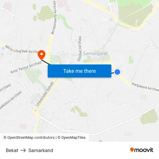 Bekat to Samarkand map