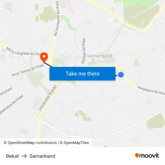 Bekat to Samarkand map