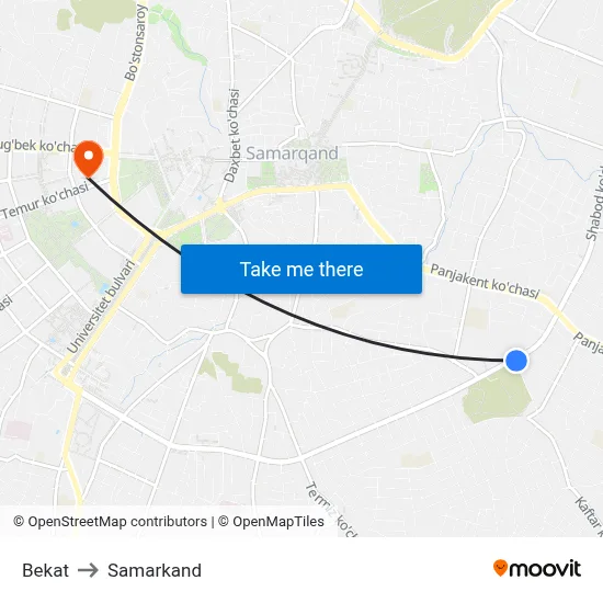 Bekat to Samarkand map