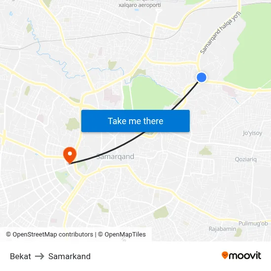 Bekat to Samarkand map