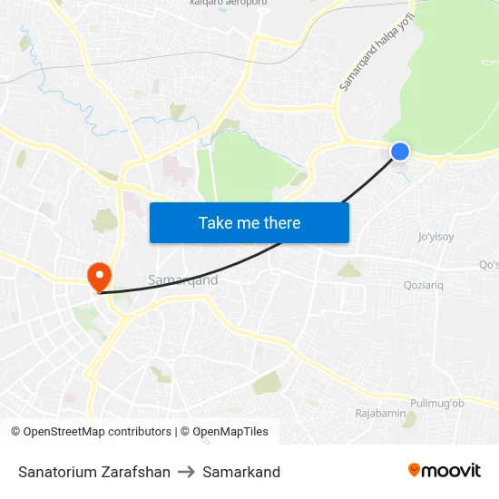 Sanatorium Zarafshan to Samarkand map