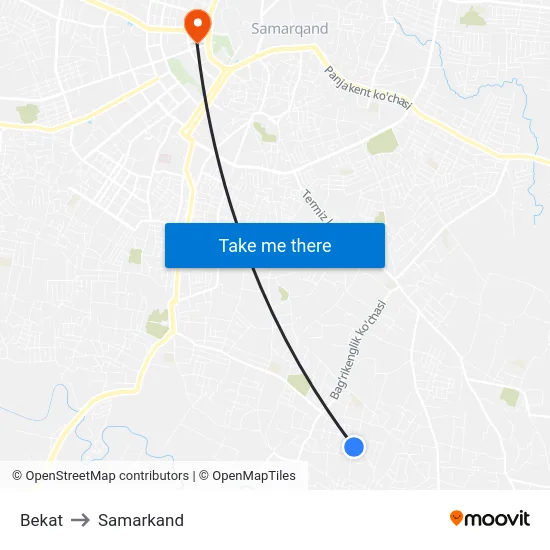 Bekat to Samarkand map