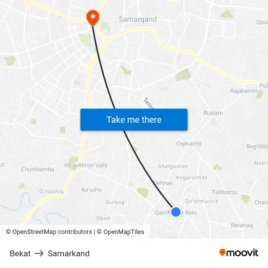 Bekat to Samarkand map