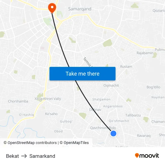 Bekat to Samarkand map
