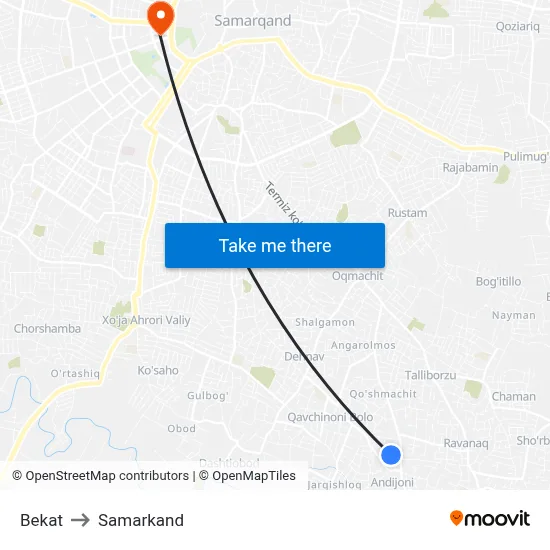 Bekat to Samarkand map