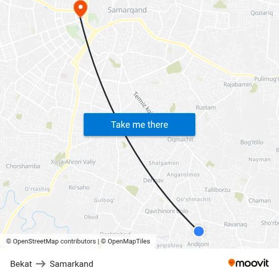 Bekat to Samarkand map