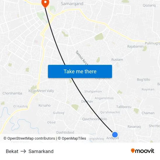 Bekat to Samarkand map