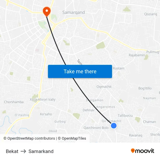 Bekat to Samarkand map