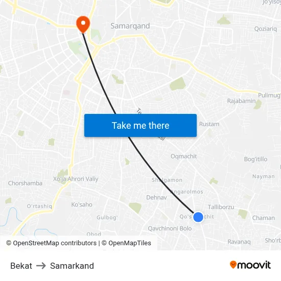 Bekat to Samarkand map