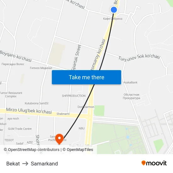 Bekat to Samarkand map