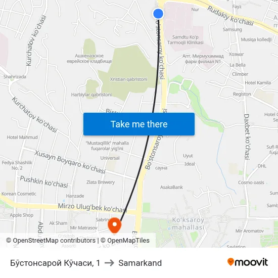Бўстонсарой Кўчаси, 1 to Samarkand map